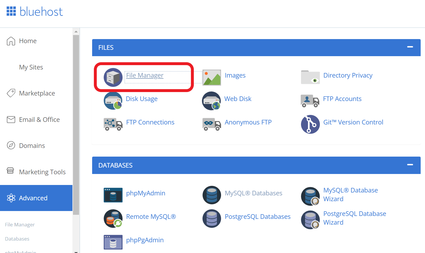 bluehost-file manager