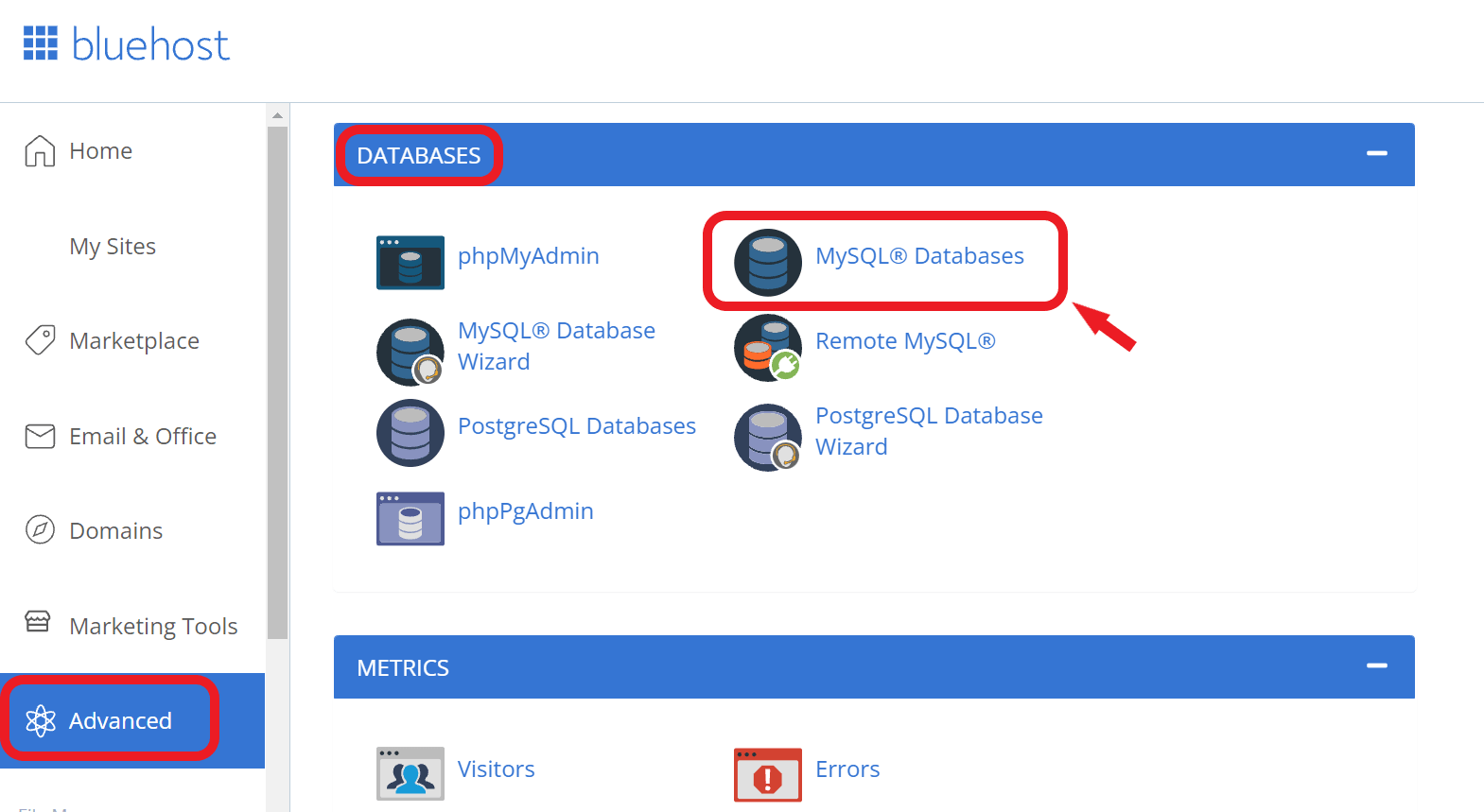 mysql database_bluehost