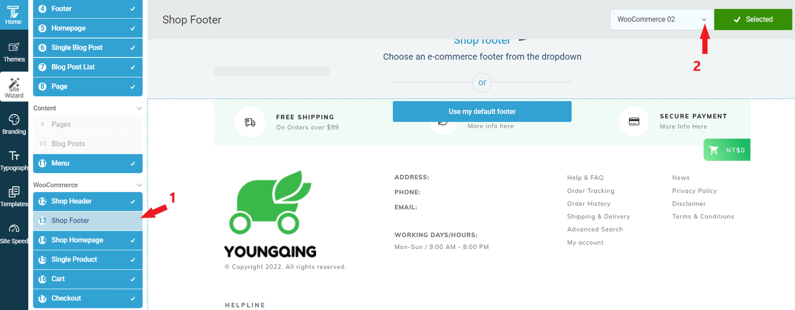 挑選 Shop footer 模板