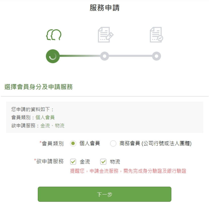 綠界會員身分和服務申請